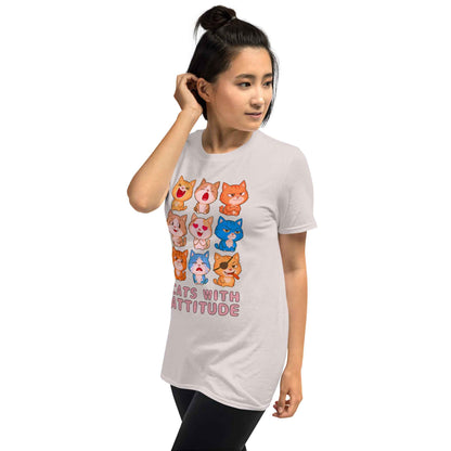 Cats With Attitude T-Shirt - 9 Expressive Cartoon Cats Graphic | Funny Chibi Cat Design Unisex Tee