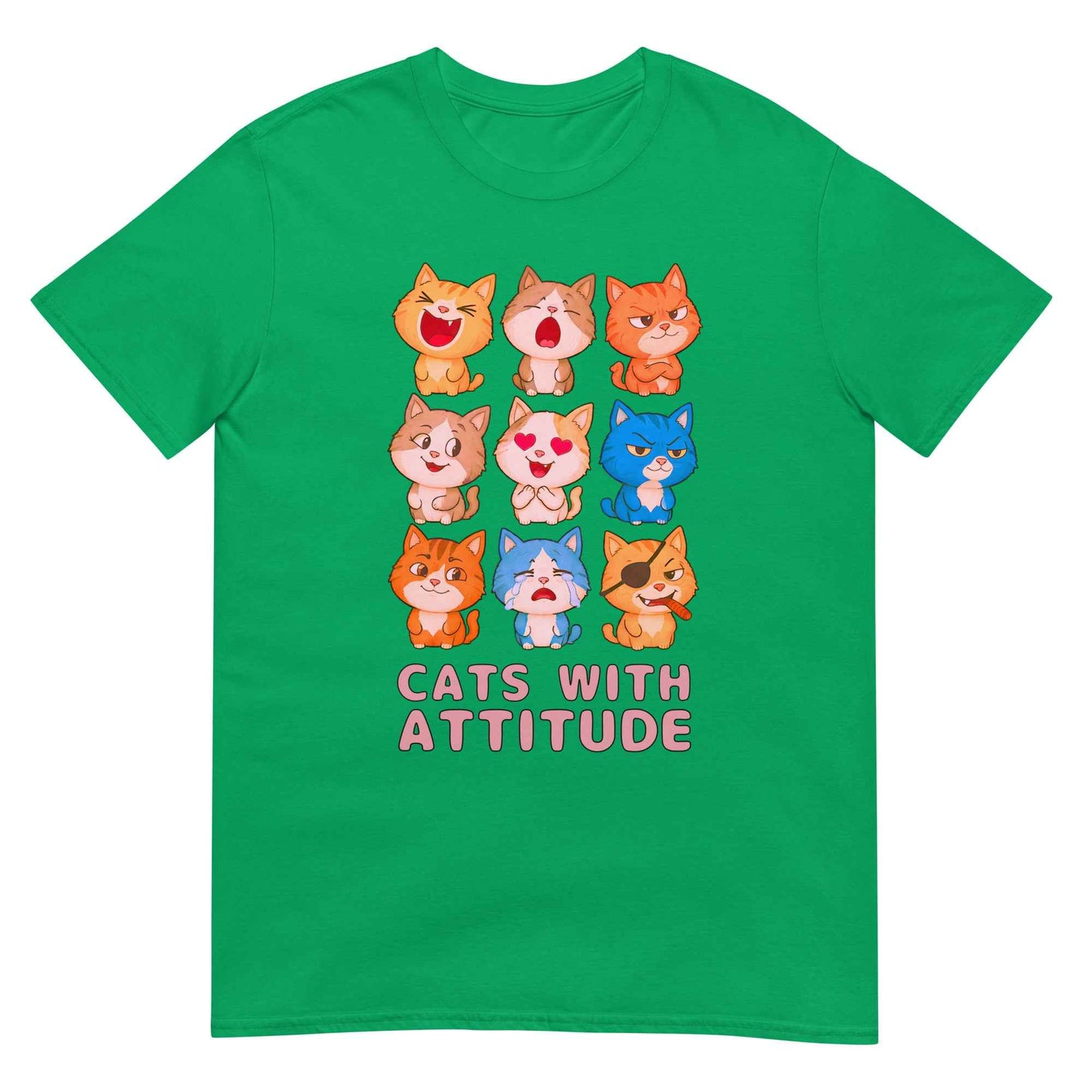 Cats With Attitude T-Shirt - 9 Expressive Cartoon Cats Graphic | Funny Chibi Cat Design Unisex Tee