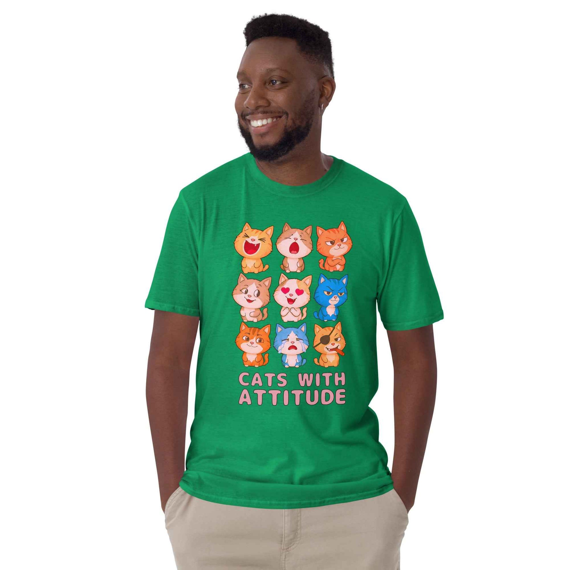 Cats With Attitude T-Shirt - 9 Expressive Cartoon Cats Graphic | Funny Chibi Cat Design Unisex Tee