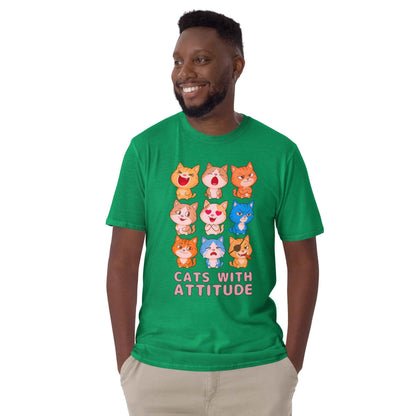 Cats With Attitude T-Shirt - 9 Expressive Cartoon Cats Graphic | Funny Chibi Cat Design Unisex Tee
