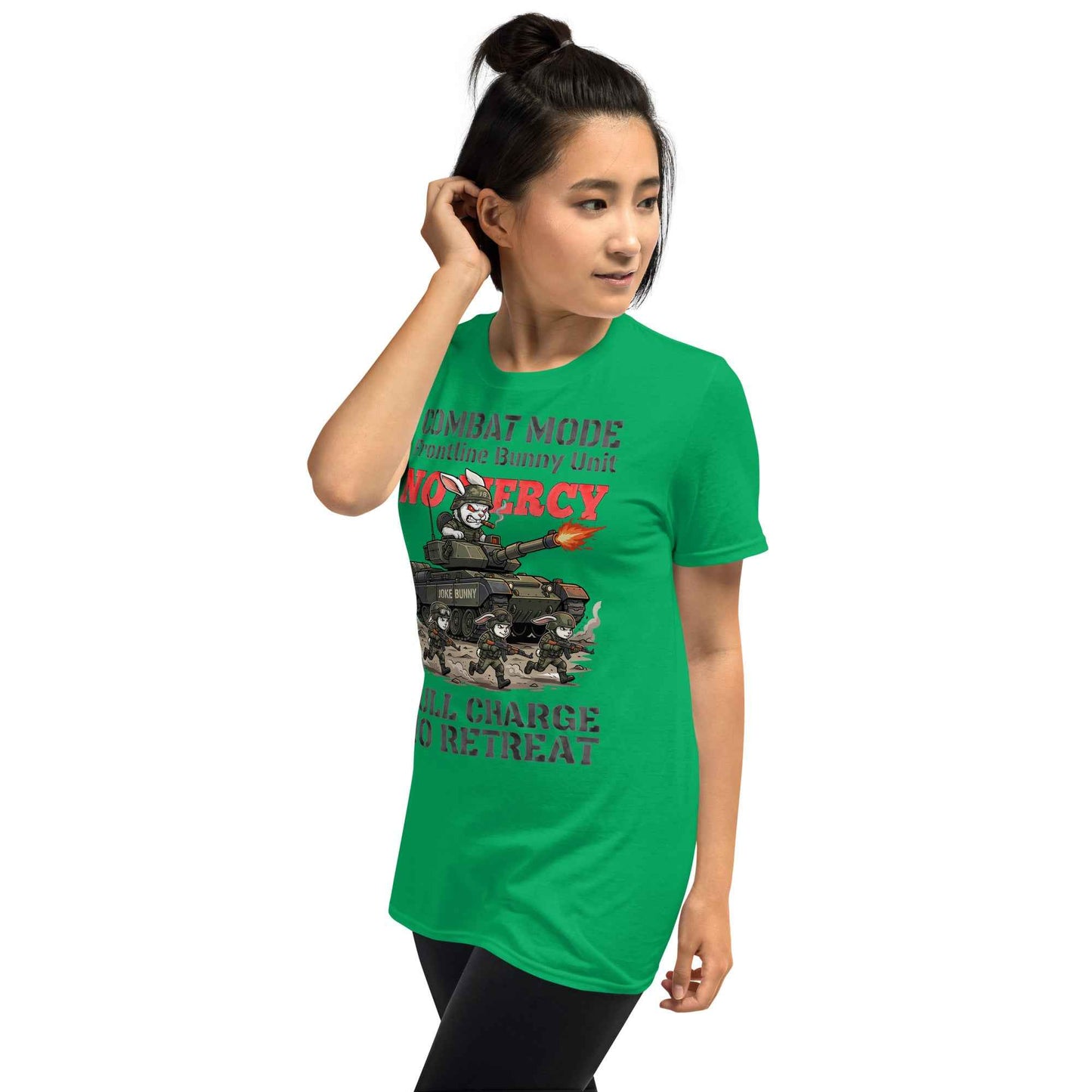 Combat Mode Bunny T-Shirt - Frontline Bunny Unit Military Graphic | Streetwear Rabbit Tank Design