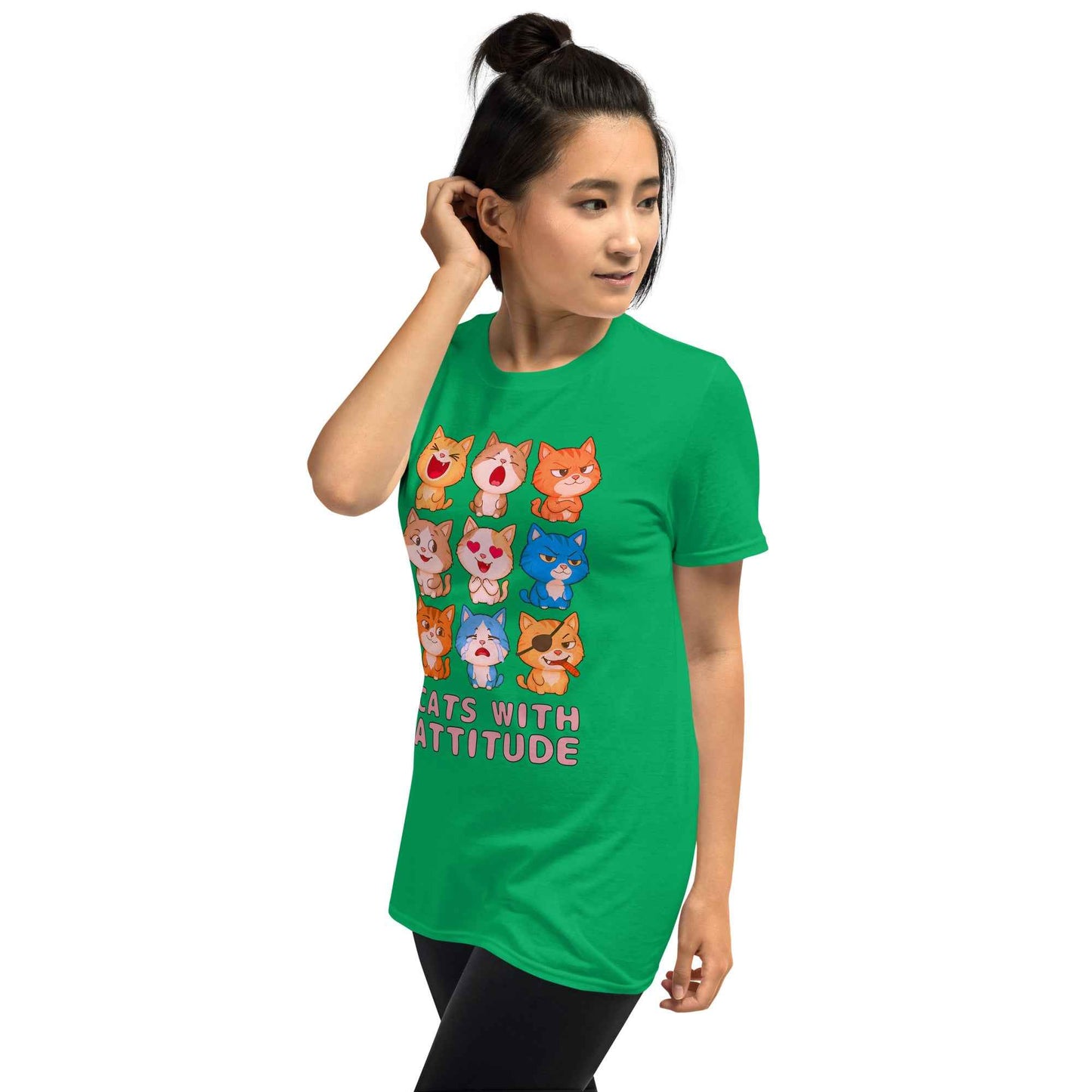 Cats With Attitude T-Shirt - 9 Expressive Cartoon Cats Graphic | Funny Chibi Cat Design Unisex Tee