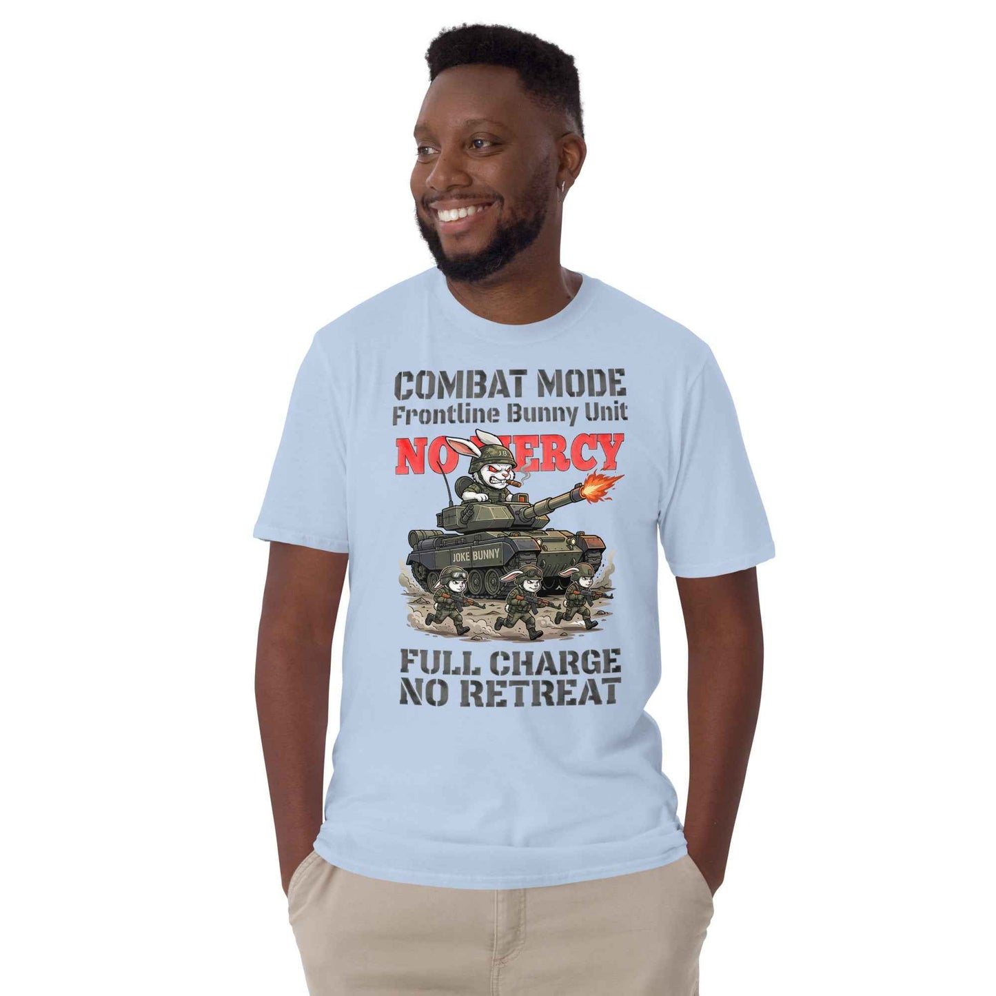 Combat Mode Bunny T-Shirt - Frontline Bunny Unit Military Graphic | Streetwear Rabbit Tank Design