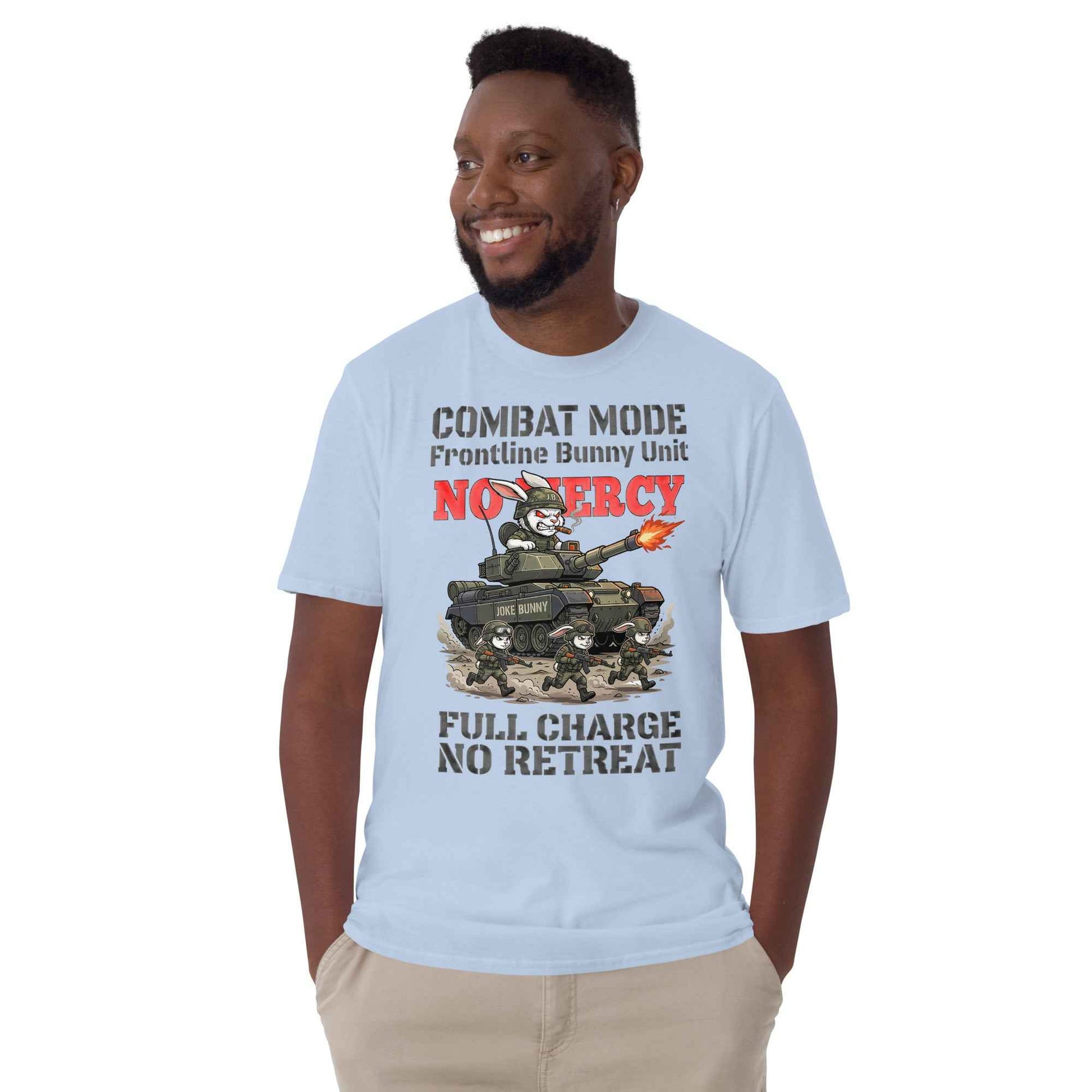Combat Mode Bunny T-Shirt - Frontline Bunny Unit Military Graphic | Streetwear Rabbit Tank Design