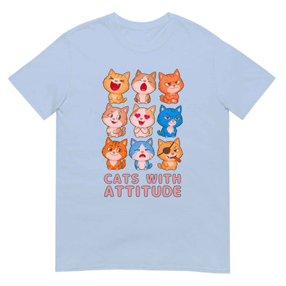 Cats With Attitude T-Shirt - 9 Expressive Cartoon Cats Graphic | Funny Chibi Cat Design Unisex Tee