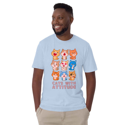 Cats With Attitude T-Shirt - 9 Expressive Cartoon Cats Graphic | Funny Chibi Cat Design Unisex Tee