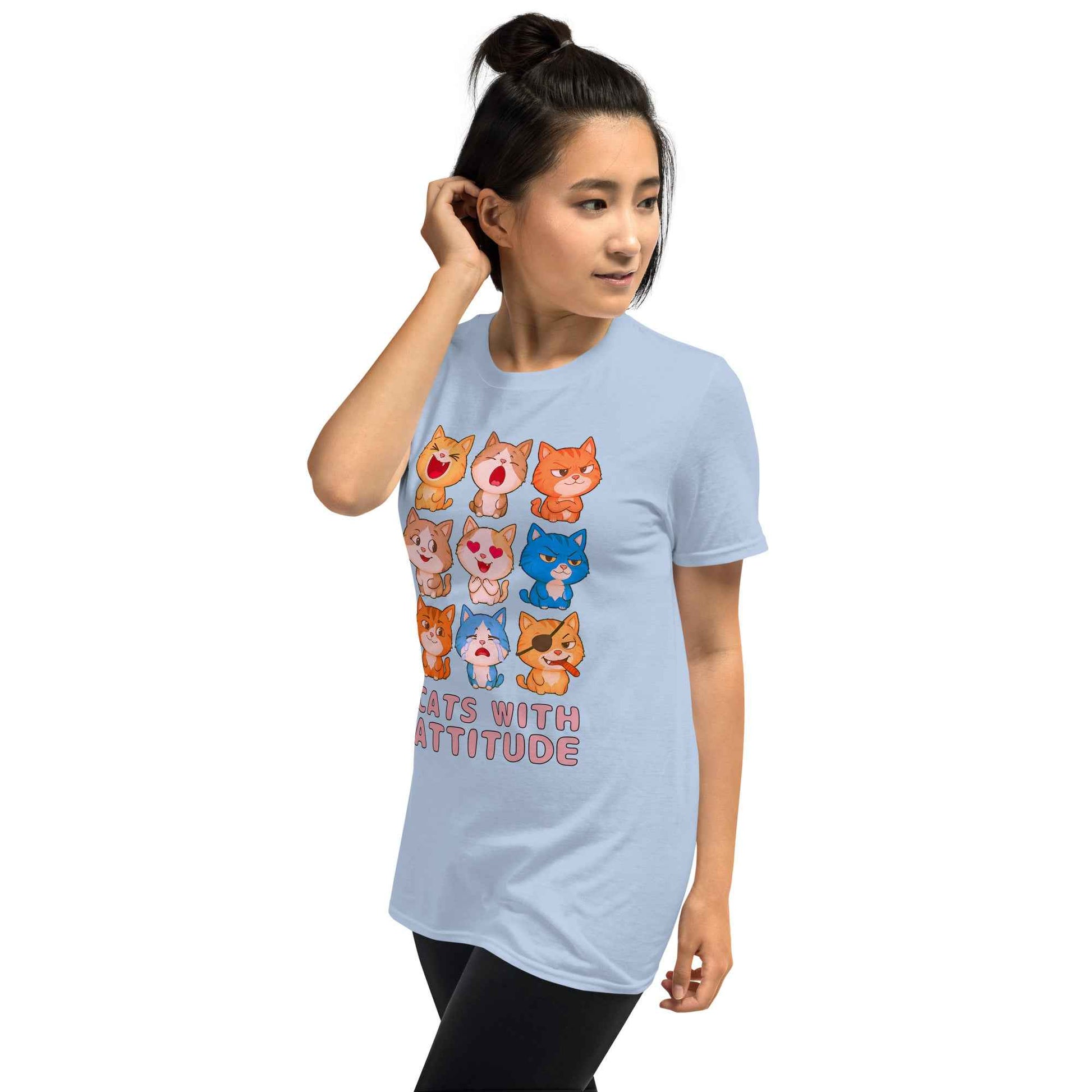 Cats With Attitude T-Shirt - 9 Expressive Cartoon Cats Graphic | Funny Chibi Cat Design Unisex Tee