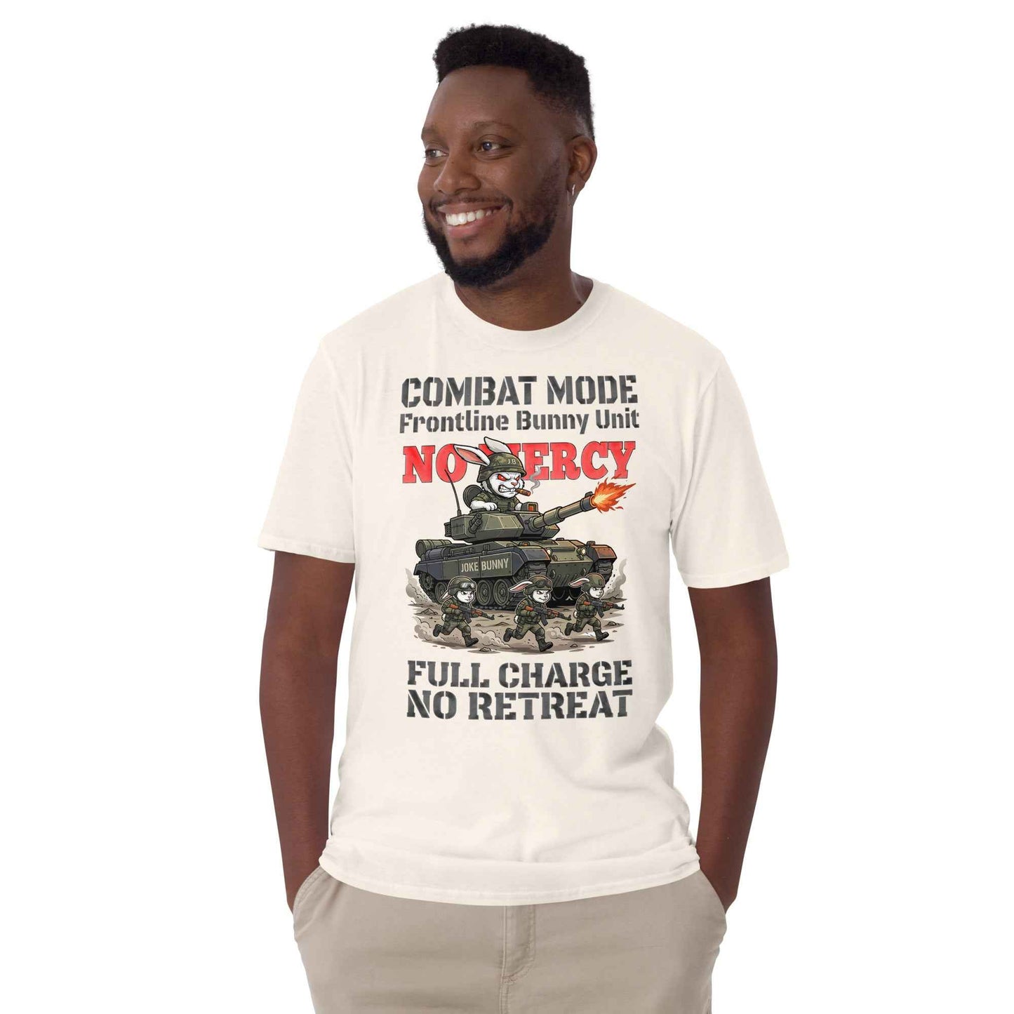 Combat Mode Bunny T-Shirt - Frontline Bunny Unit Military Graphic | Streetwear Rabbit Tank Design