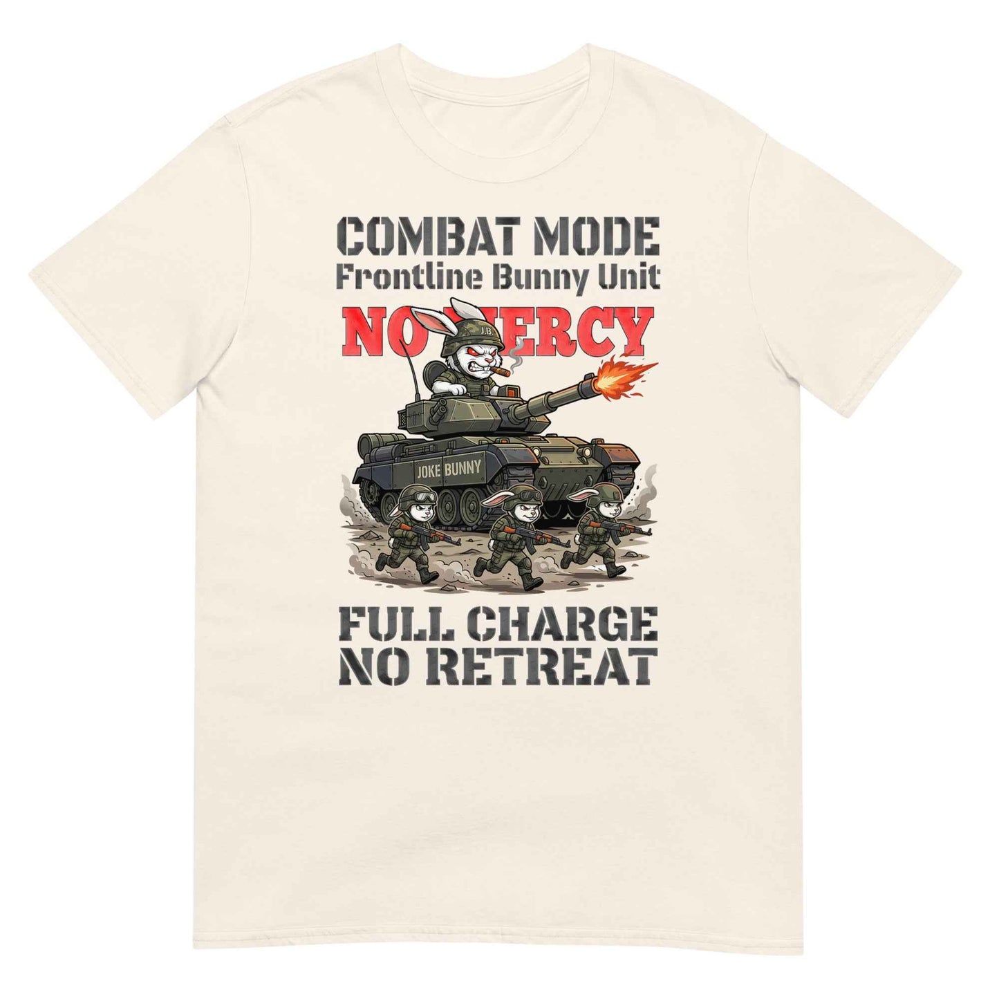Combat Mode Bunny T-Shirt - Frontline Bunny Unit Military Graphic | Streetwear Rabbit Tank Design