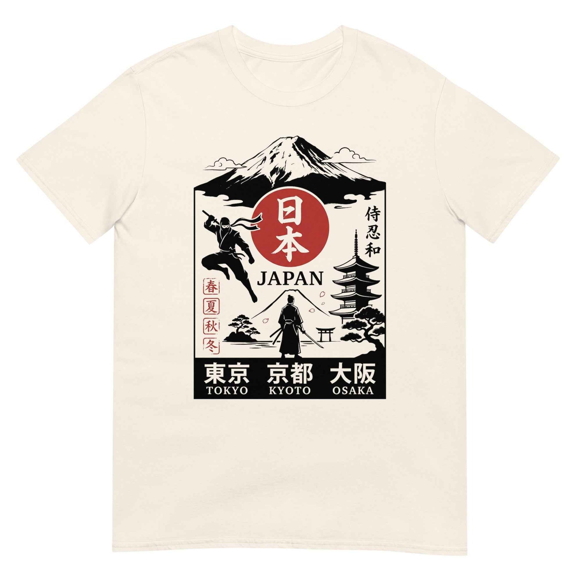 T-244-B　Japan Souvenir Graphic T-Shirt | Mount Fuji Samurai Ninja Pagoda | Tokyo Kyoto Osaka