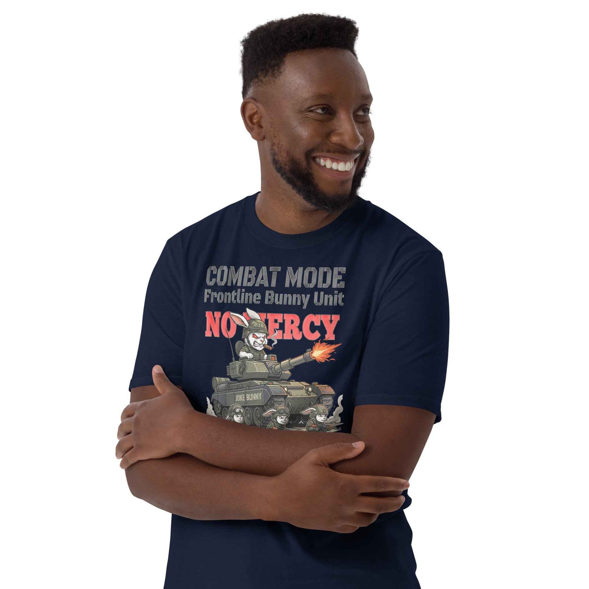 Combat Mode Bunny T-Shirt - Frontline Bunny Unit Military Graphic | Streetwear Rabbit Tank Design