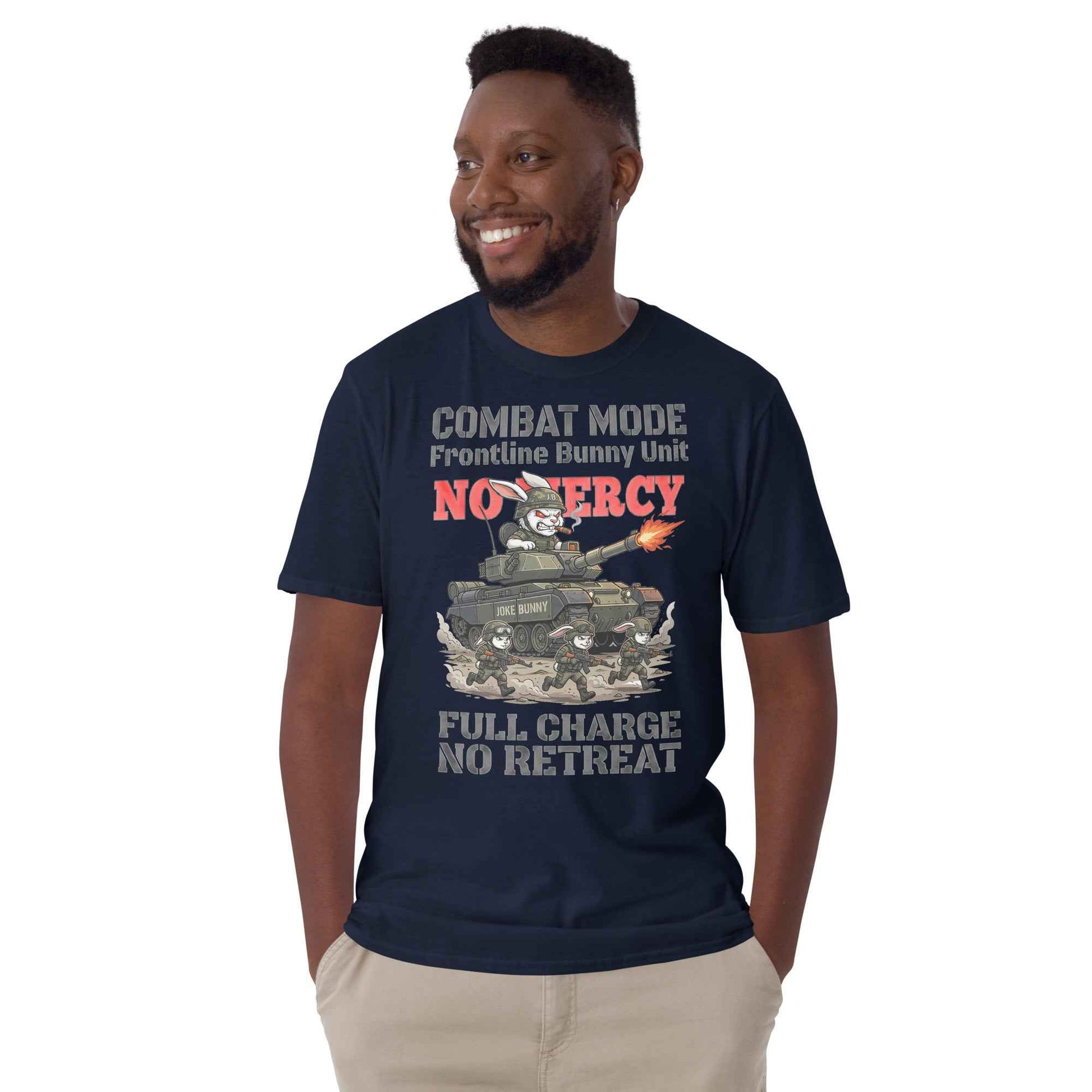 Combat Mode Bunny T-Shirt - Frontline Bunny Unit Military Graphic | Streetwear Rabbit Tank Design