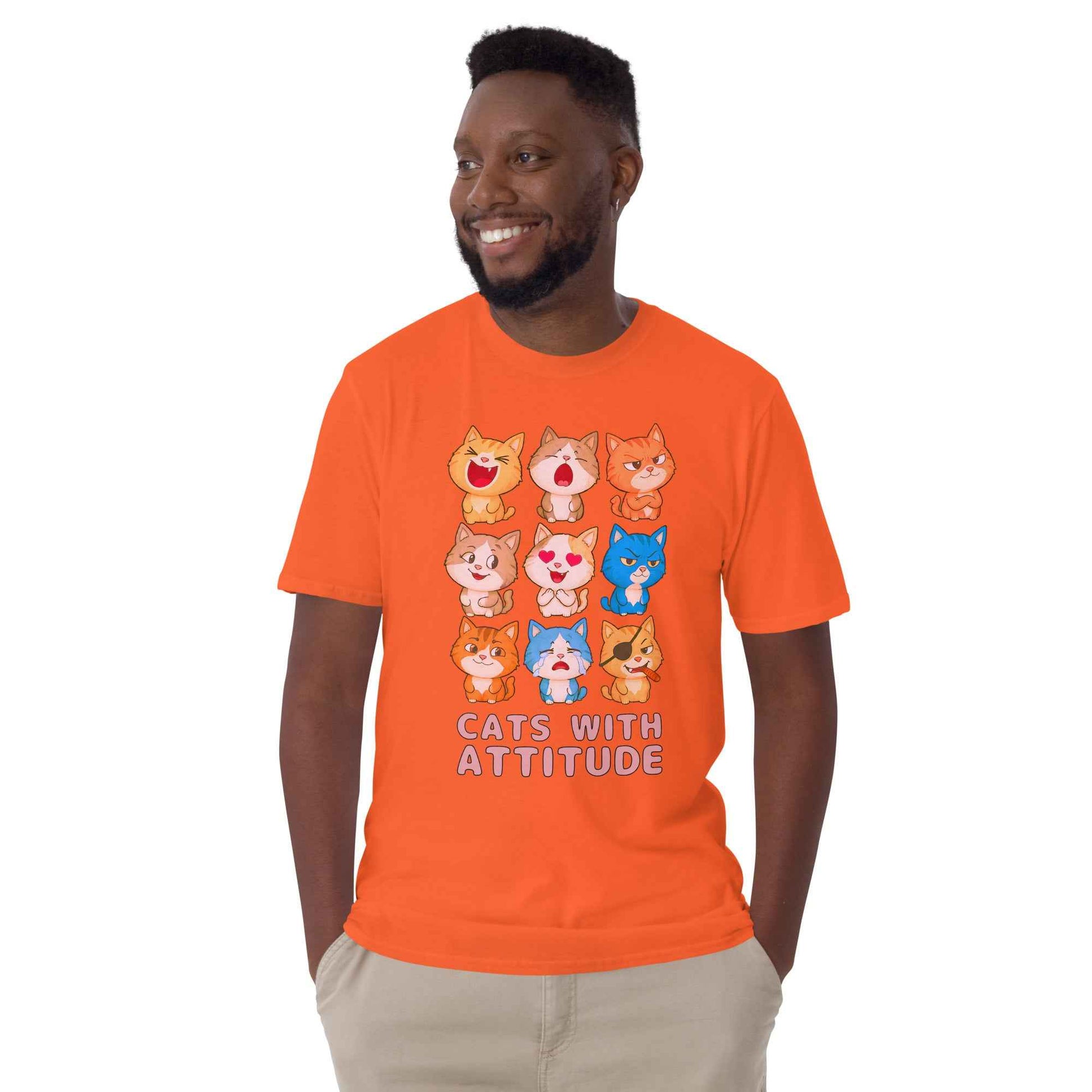 Cats With Attitude T-Shirt - 9 Expressive Cartoon Cats Graphic | Funny Chibi Cat Design Unisex Tee