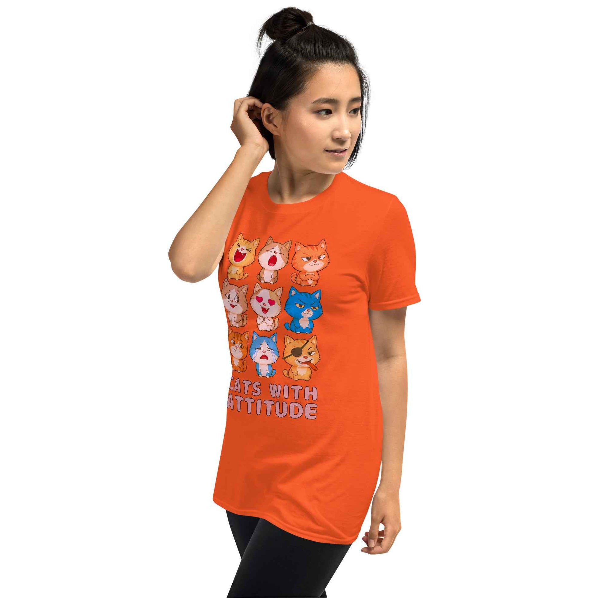 Cats With Attitude T-Shirt - 9 Expressive Cartoon Cats Graphic | Funny Chibi Cat Design Unisex Tee