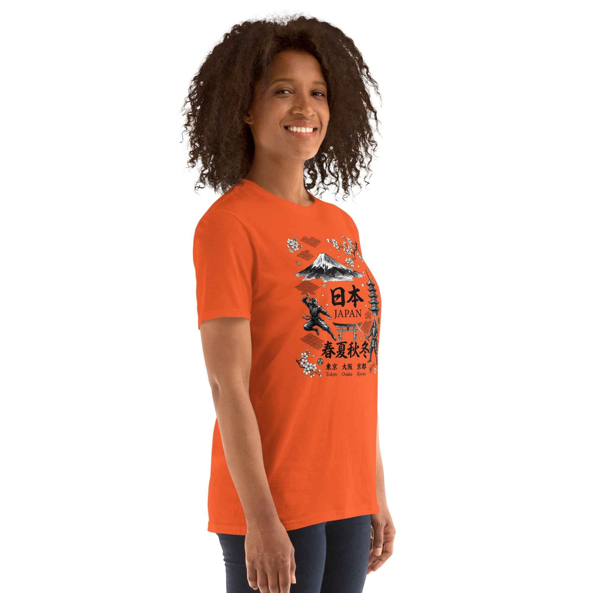 Japan Souvenir T-Shirt | Hinomaru Rising Sun Kanji Design | Mt. Fuji Ninja Samurai Pagoda