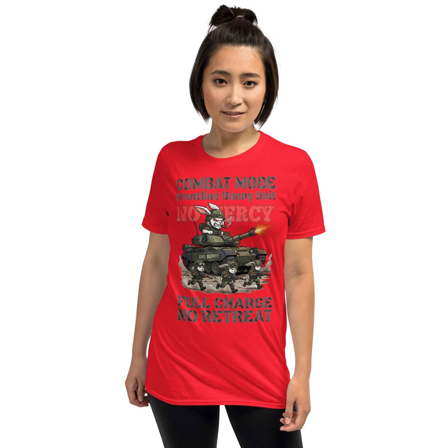 Combat Mode Bunny T-Shirt - Frontline Bunny Unit Military Graphic | Streetwear Rabbit Tank Design