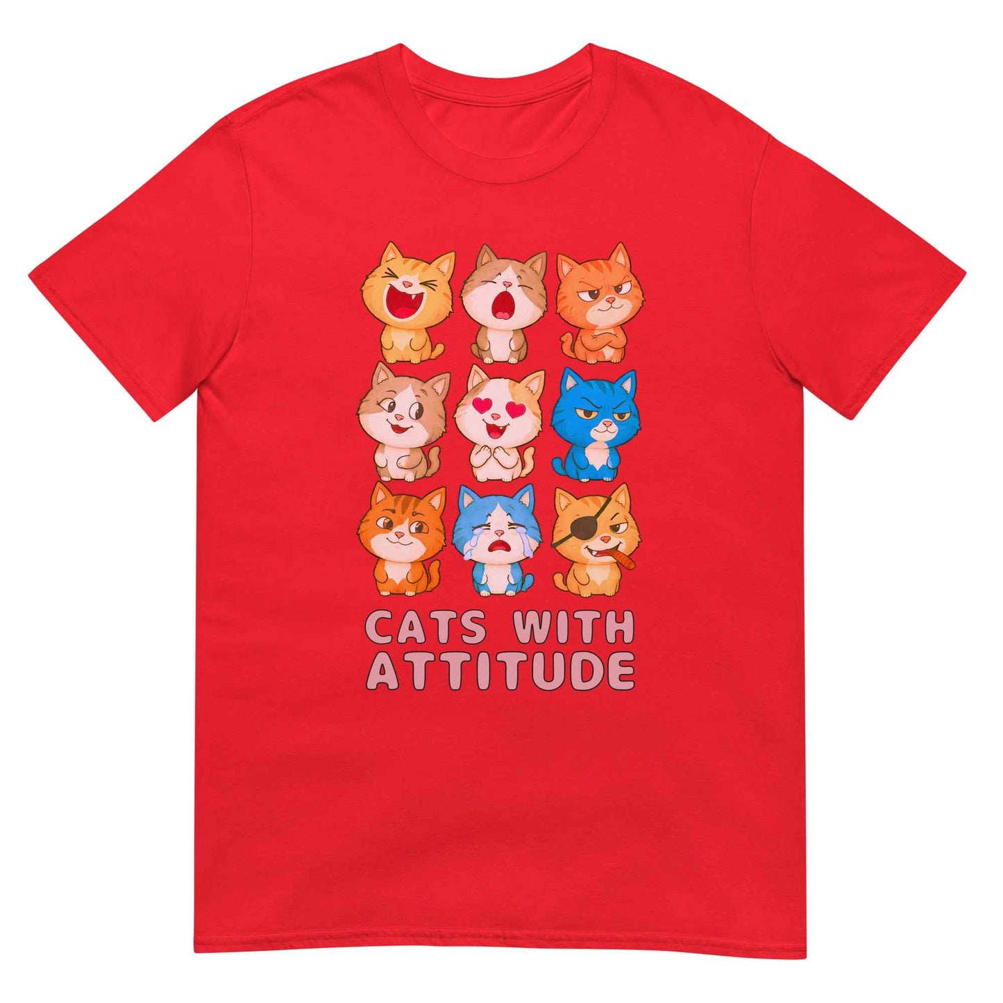 Cats With Attitude T-Shirt - 9 Expressive Cartoon Cats Graphic | Funny Chibi Cat Design Unisex Tee