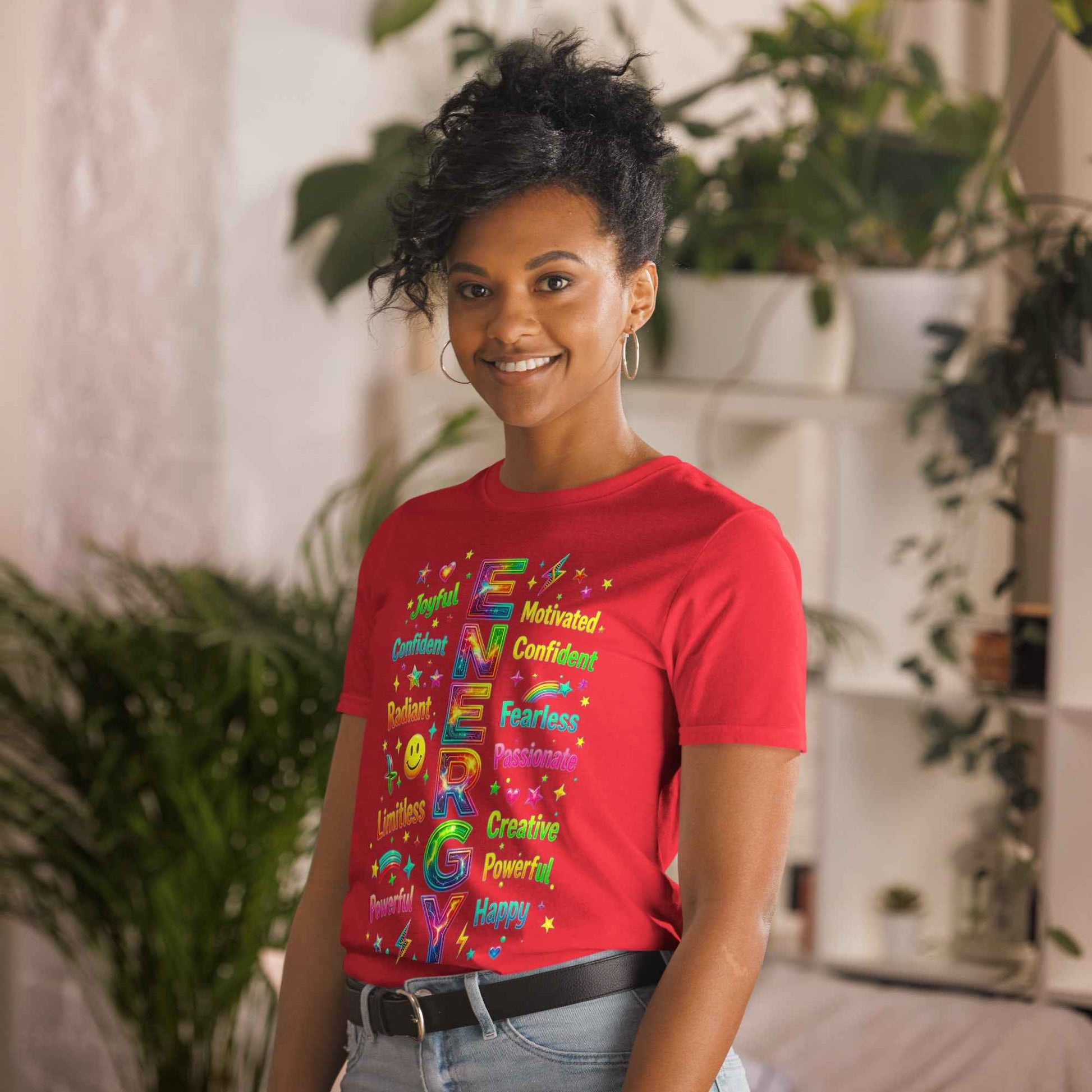 T-043-B  Positive Energy Typography T-Shirt - Motivational Word Art | Premium Cotton