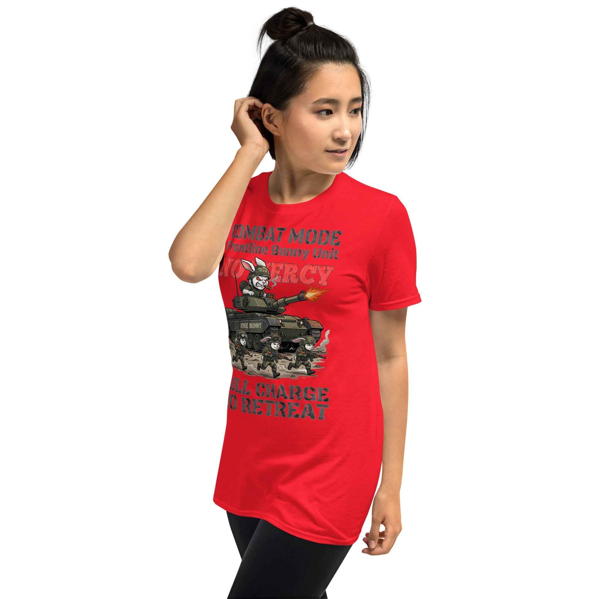 Combat Mode Bunny T-Shirt - Frontline Bunny Unit Military Graphic | Streetwear Rabbit Tank Design