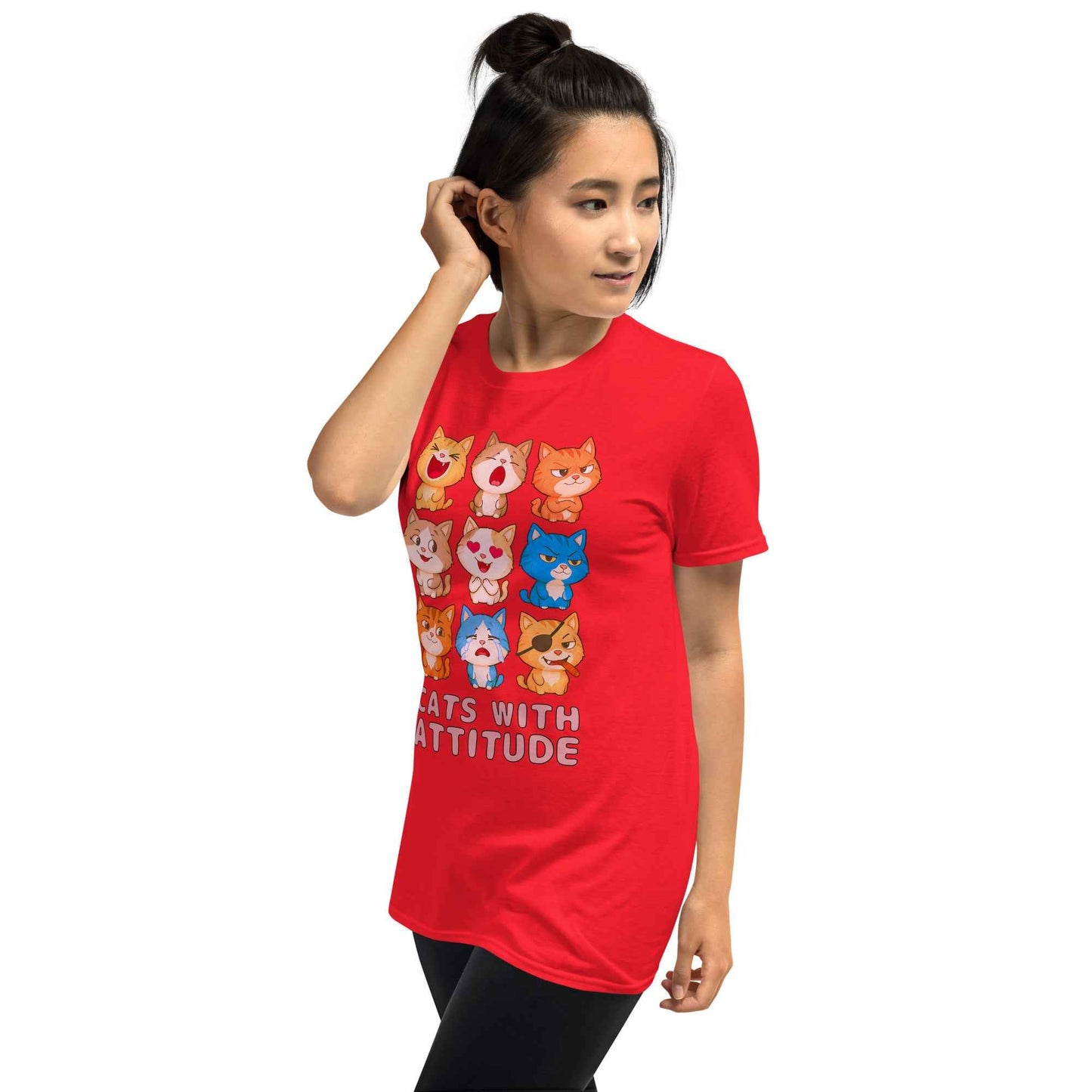 Cats With Attitude T-Shirt - 9 Expressive Cartoon Cats Graphic | Funny Chibi Cat Design Unisex Tee