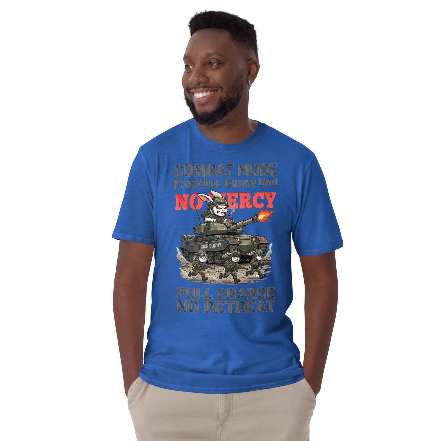 Combat Mode Bunny T-Shirt - Frontline Bunny Unit Military Graphic | Streetwear Rabbit Tank Design