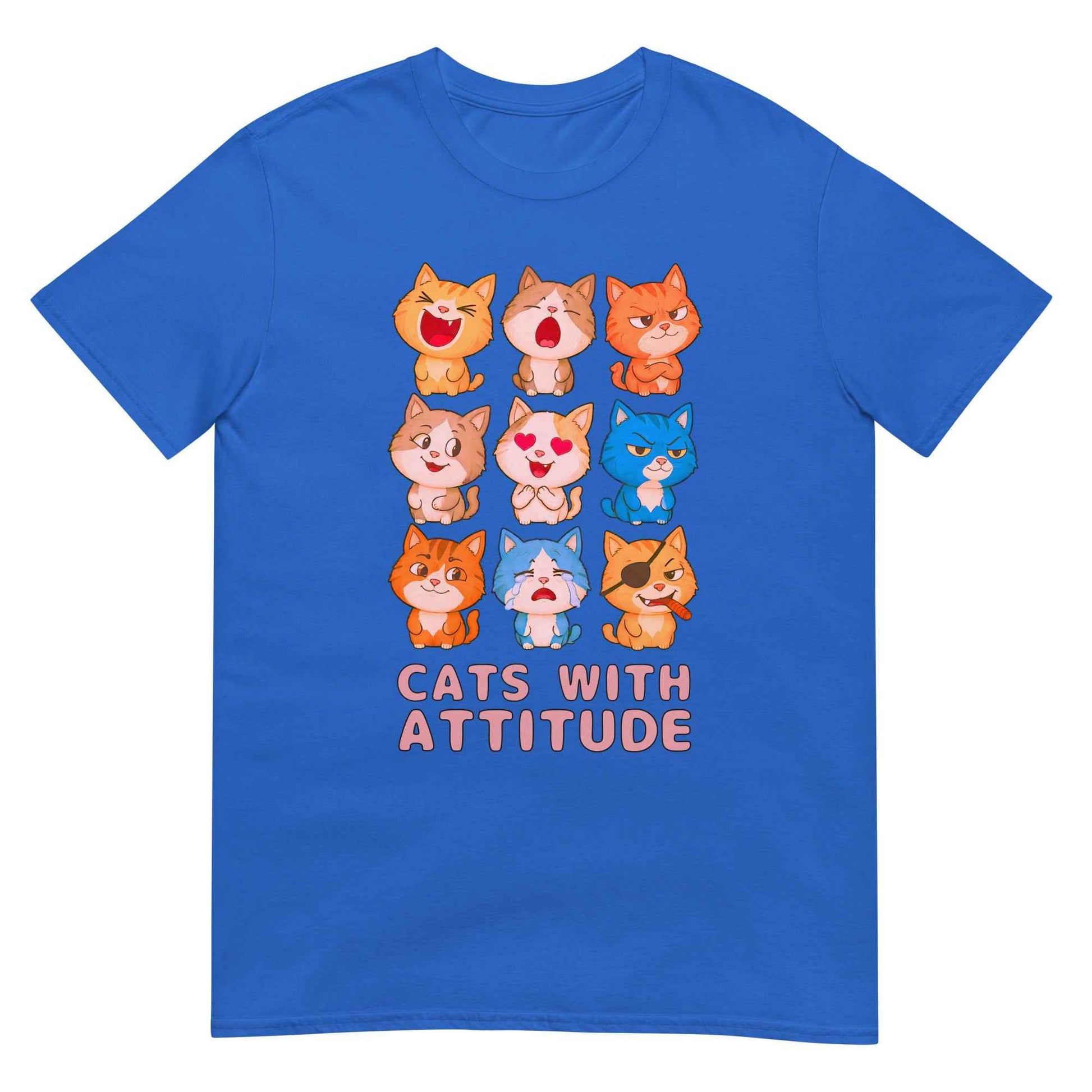 Cats With Attitude T-Shirt - 9 Expressive Cartoon Cats Graphic | Funny Chibi Cat Design Unisex Tee