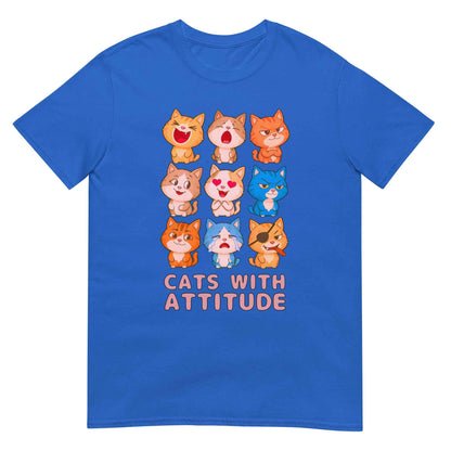 Cats With Attitude T-Shirt - 9 Expressive Cartoon Cats Graphic | Funny Chibi Cat Design Unisex Tee