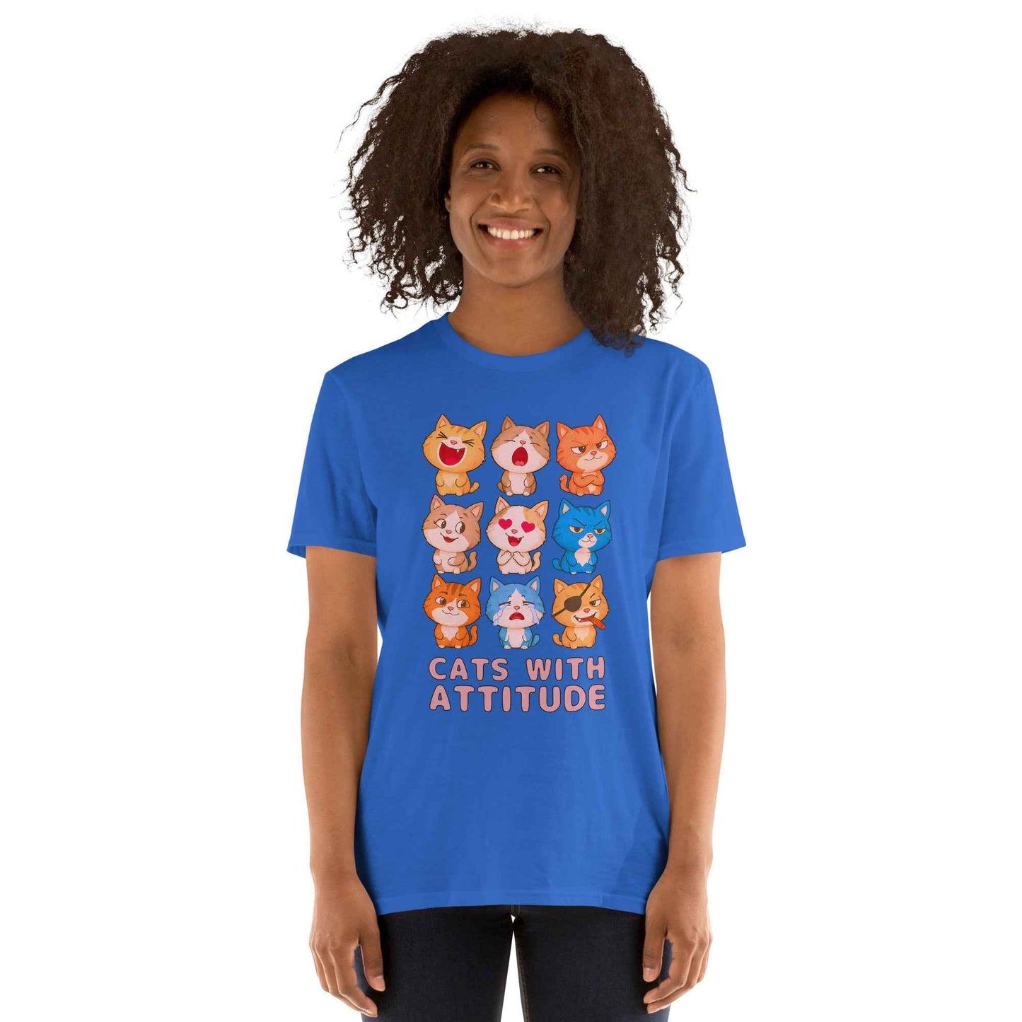 Cats With Attitude T-Shirt - 9 Expressive Cartoon Cats Graphic | Funny Chibi Cat Design Unisex Tee