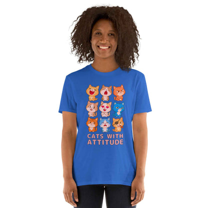 Cats With Attitude T-Shirt - 9 Expressive Cartoon Cats Graphic | Funny Chibi Cat Design Unisex Tee
