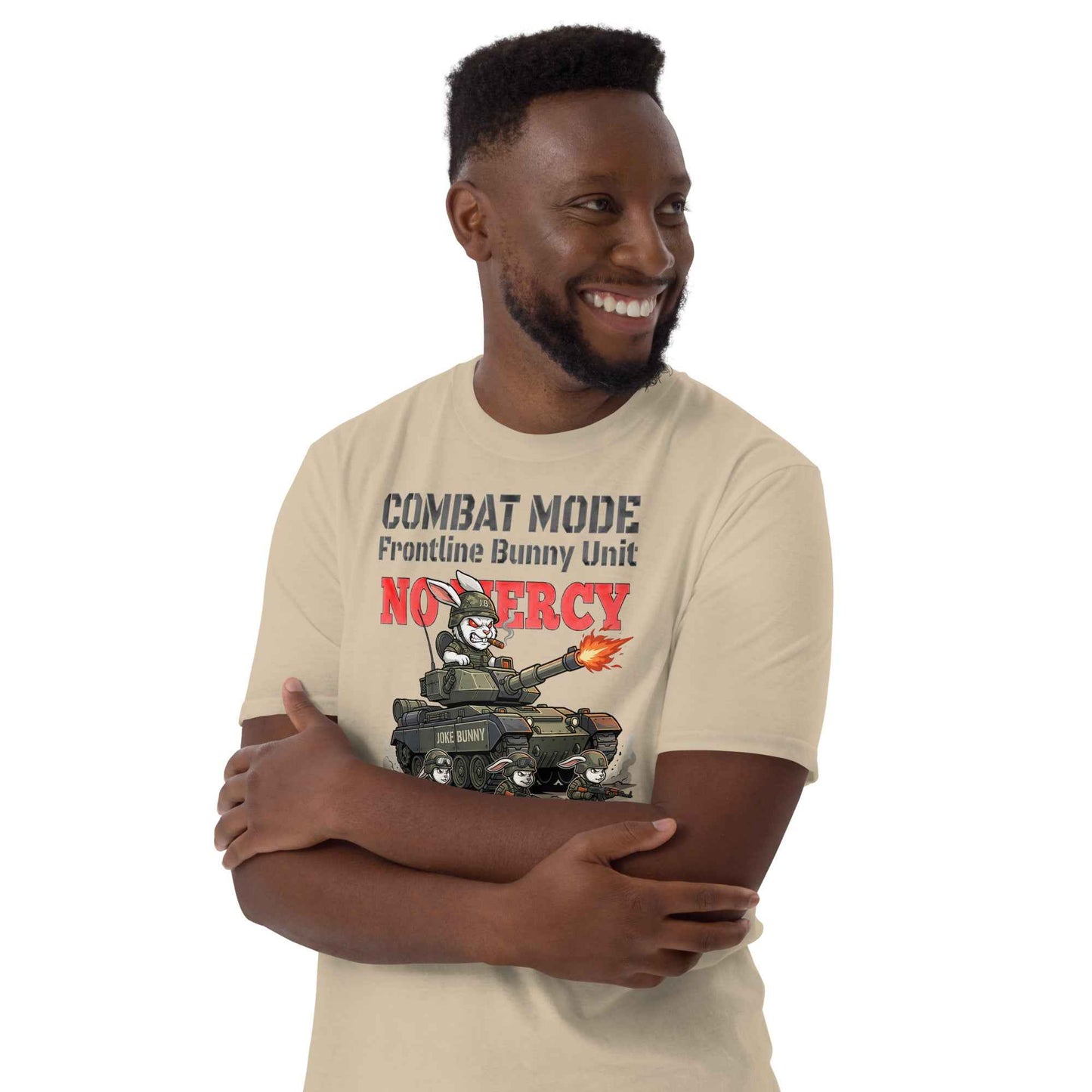 Combat Mode Bunny T-Shirt - Frontline Bunny Unit Military Graphic | Streetwear Rabbit Tank Design