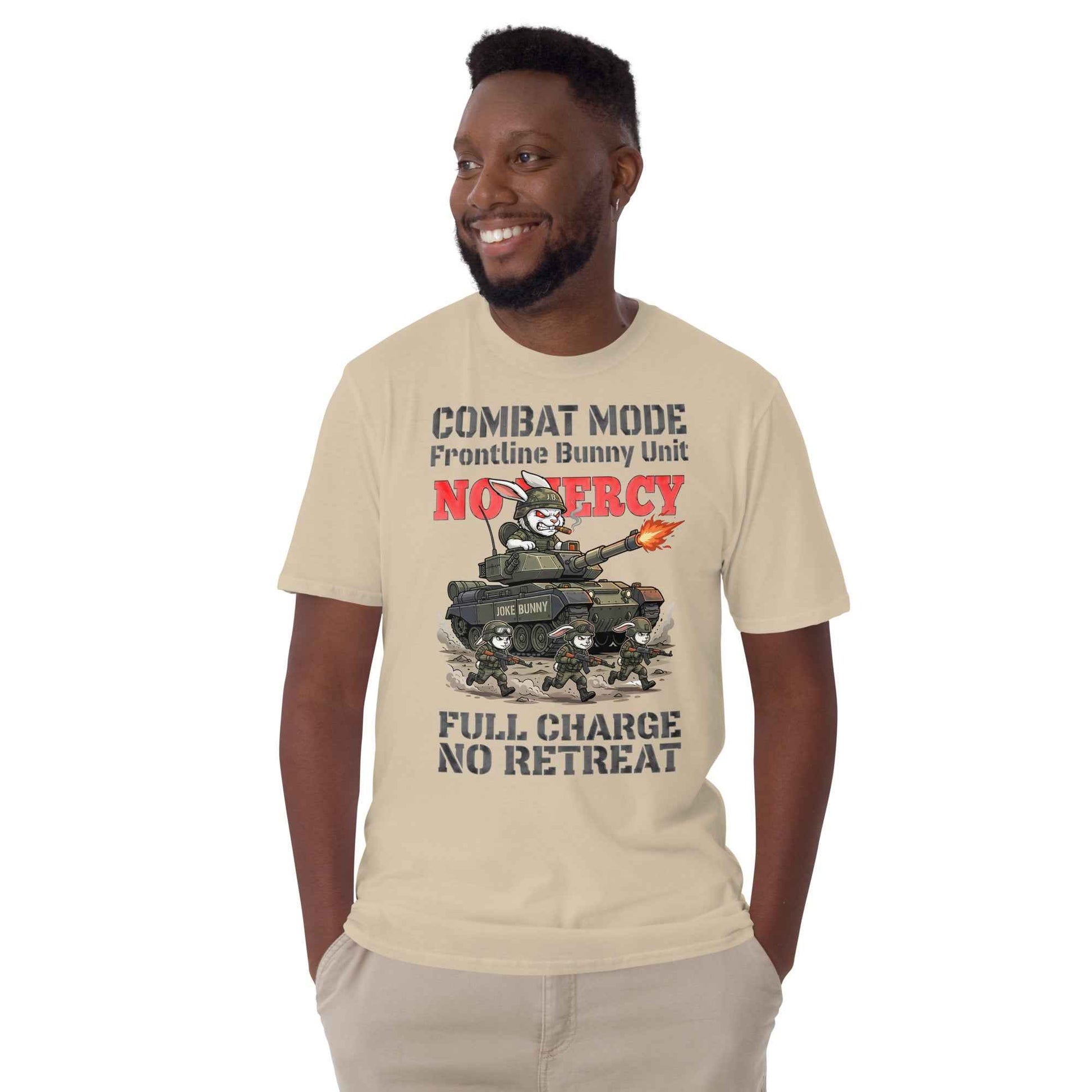 Combat Mode Bunny T-Shirt - Frontline Bunny Unit Military Graphic | Streetwear Rabbit Tank Design