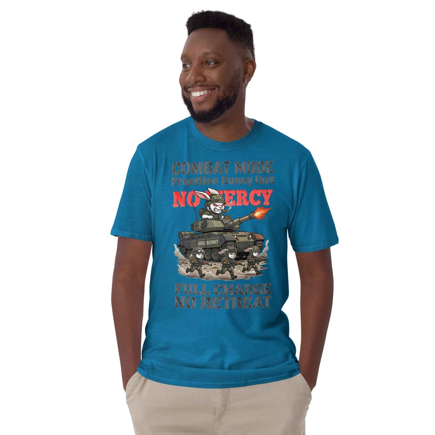 Combat Mode Bunny T-Shirt - Frontline Bunny Unit Military Graphic | Streetwear Rabbit Tank Design