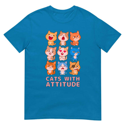 Cats With Attitude T-Shirt - 9 Expressive Cartoon Cats Graphic | Funny Chibi Cat Design Unisex Tee