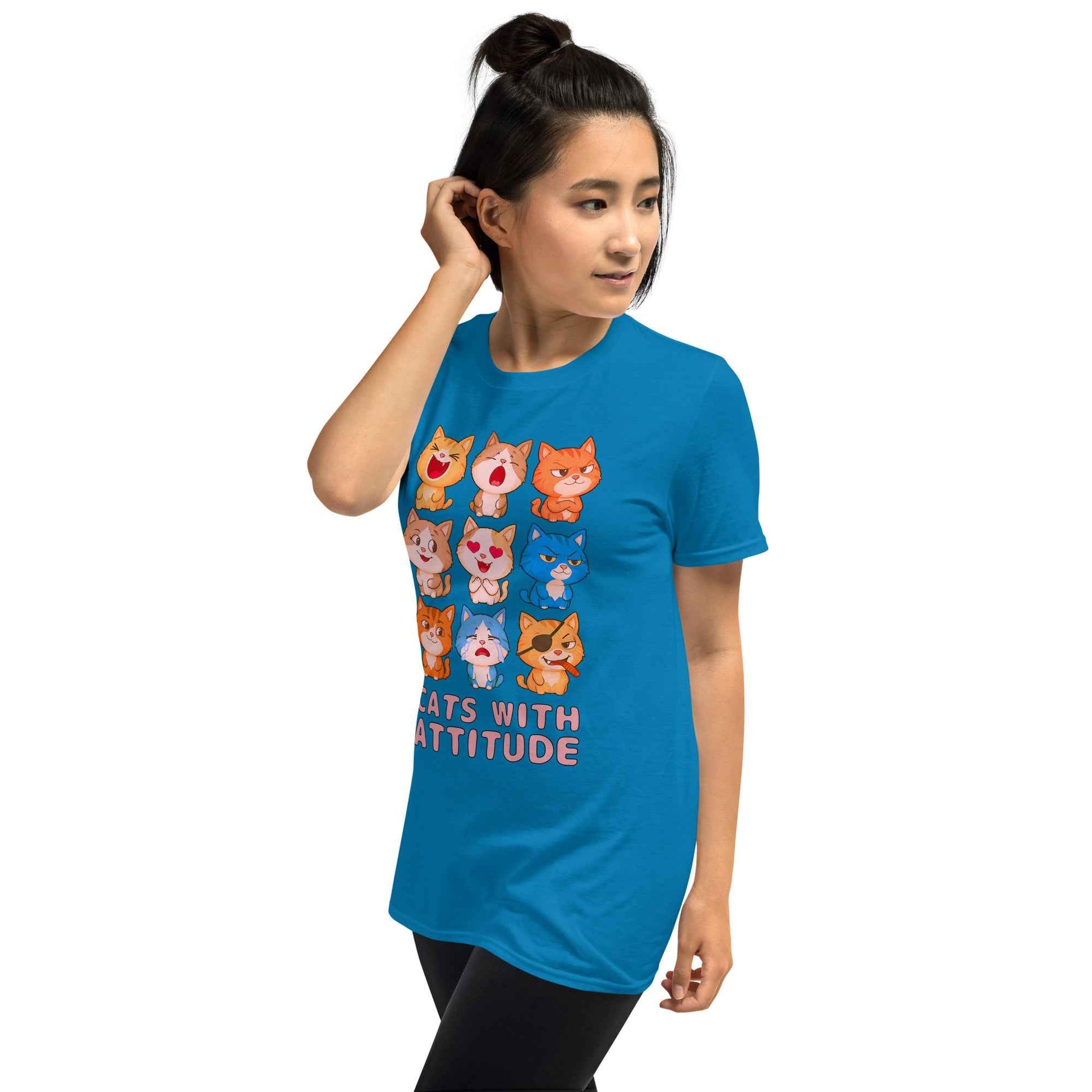 Cats With Attitude T-Shirt - 9 Expressive Cartoon Cats Graphic | Funny Chibi Cat Design Unisex Tee