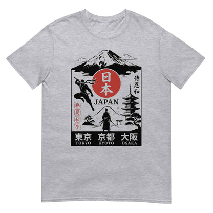 T-244-B　Japan Souvenir Graphic T-Shirt | Mount Fuji Samurai Ninja Pagoda | Tokyo Kyoto Osaka