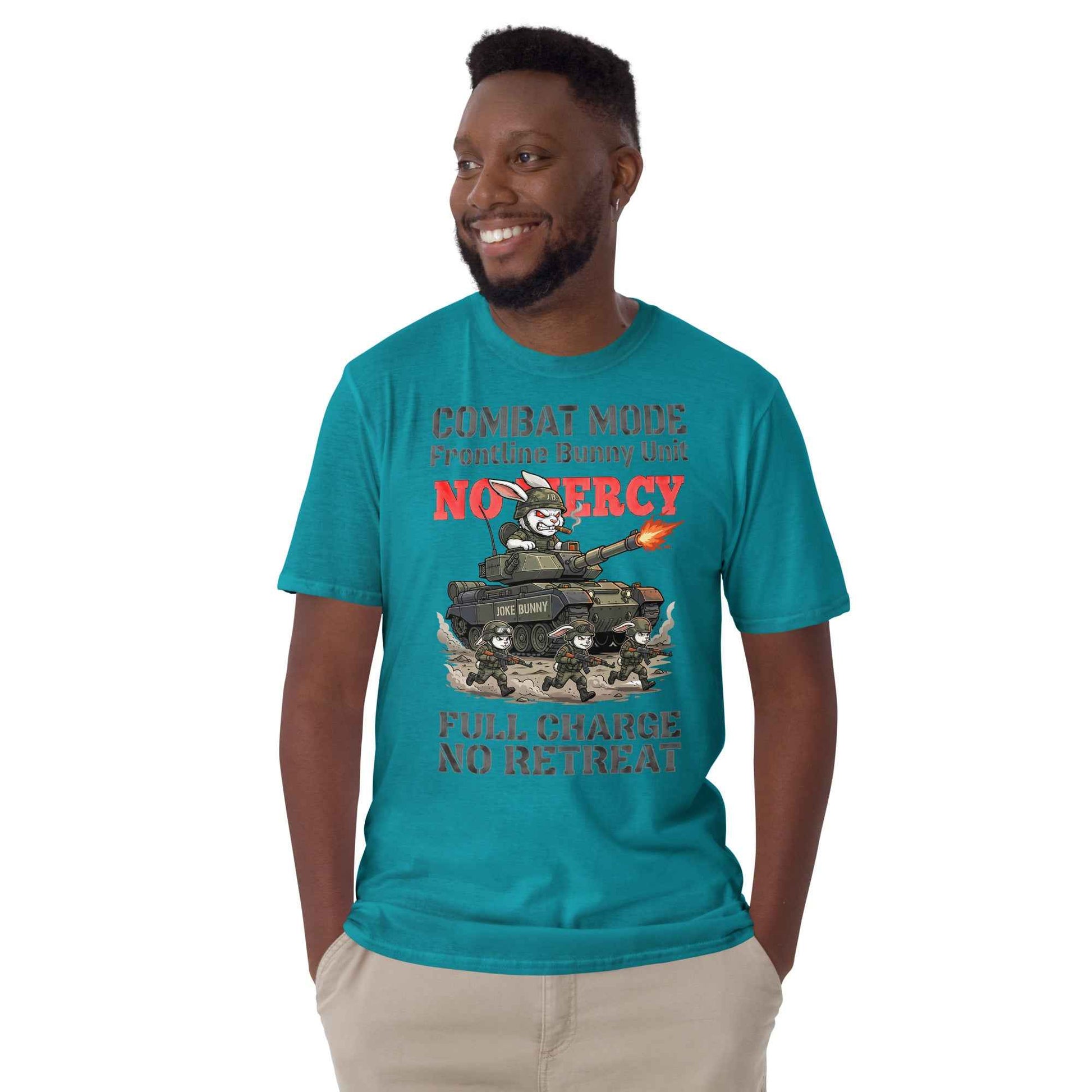 Combat Mode Bunny T-Shirt - Frontline Bunny Unit Military Graphic | Streetwear Rabbit Tank Design