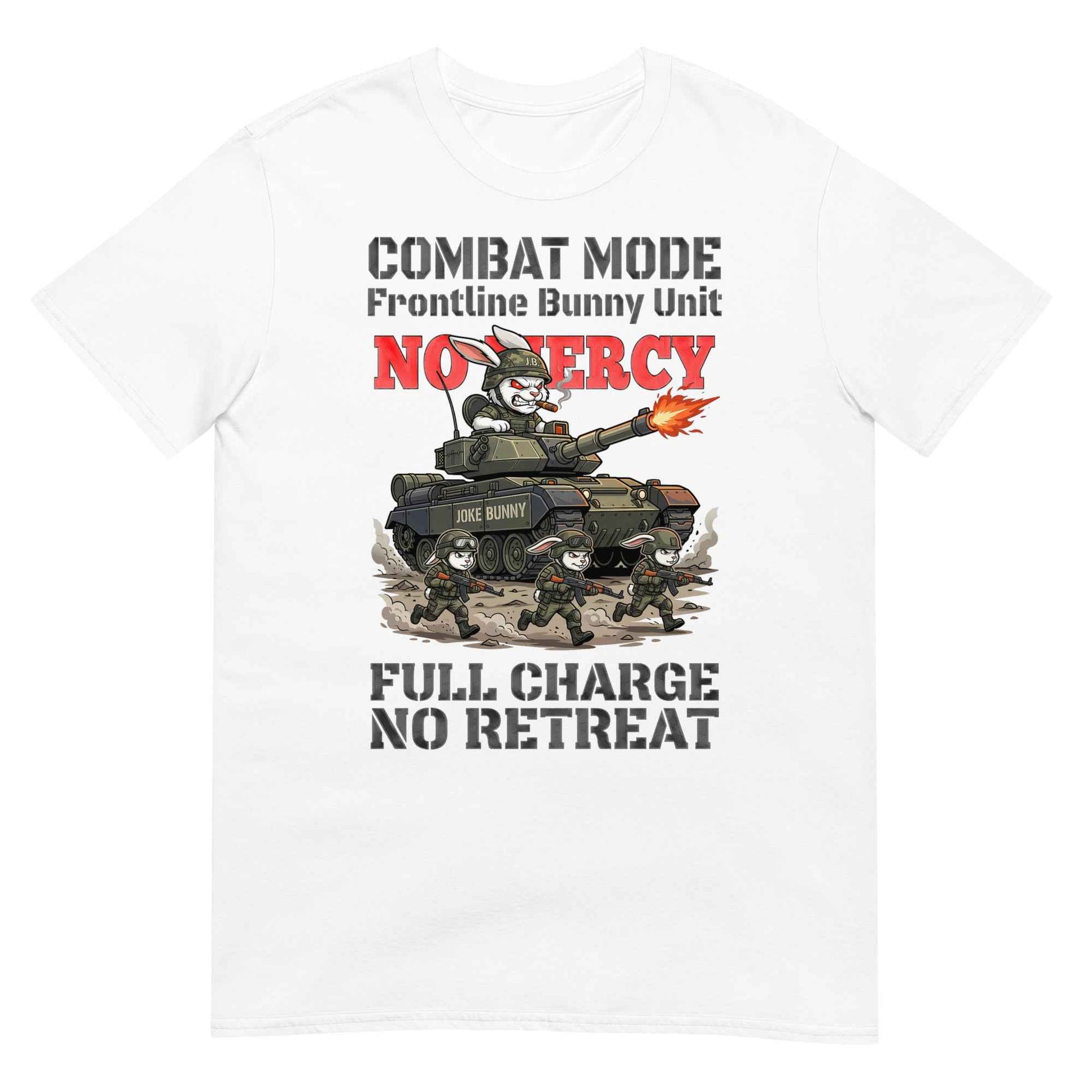 Combat Mode Bunny T-Shirt - Frontline Bunny Unit Military Graphic | Streetwear Rabbit Tank Design