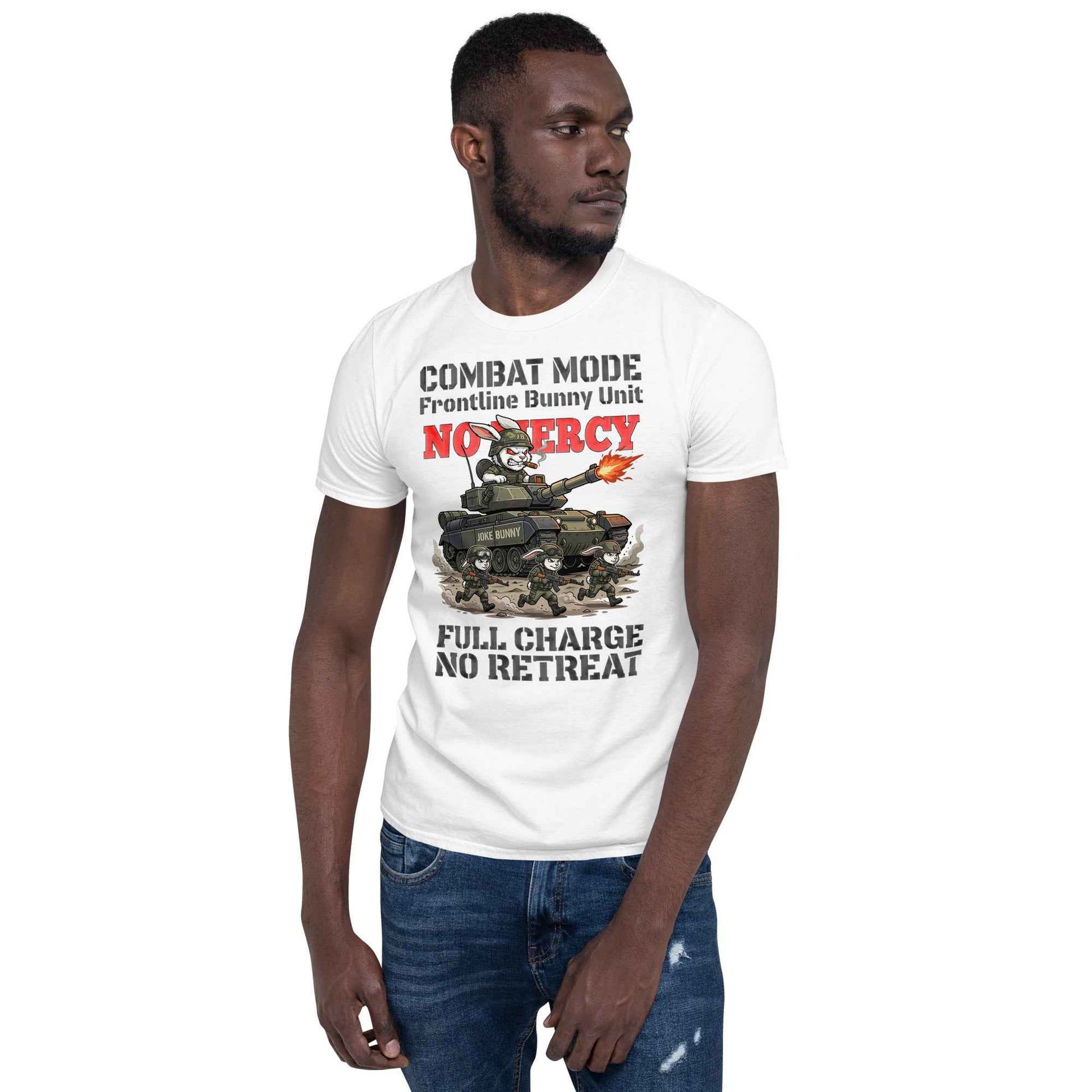 Combat Mode Bunny T-Shirt - Frontline Bunny Unit Military Graphic | Streetwear Rabbit Tank Design