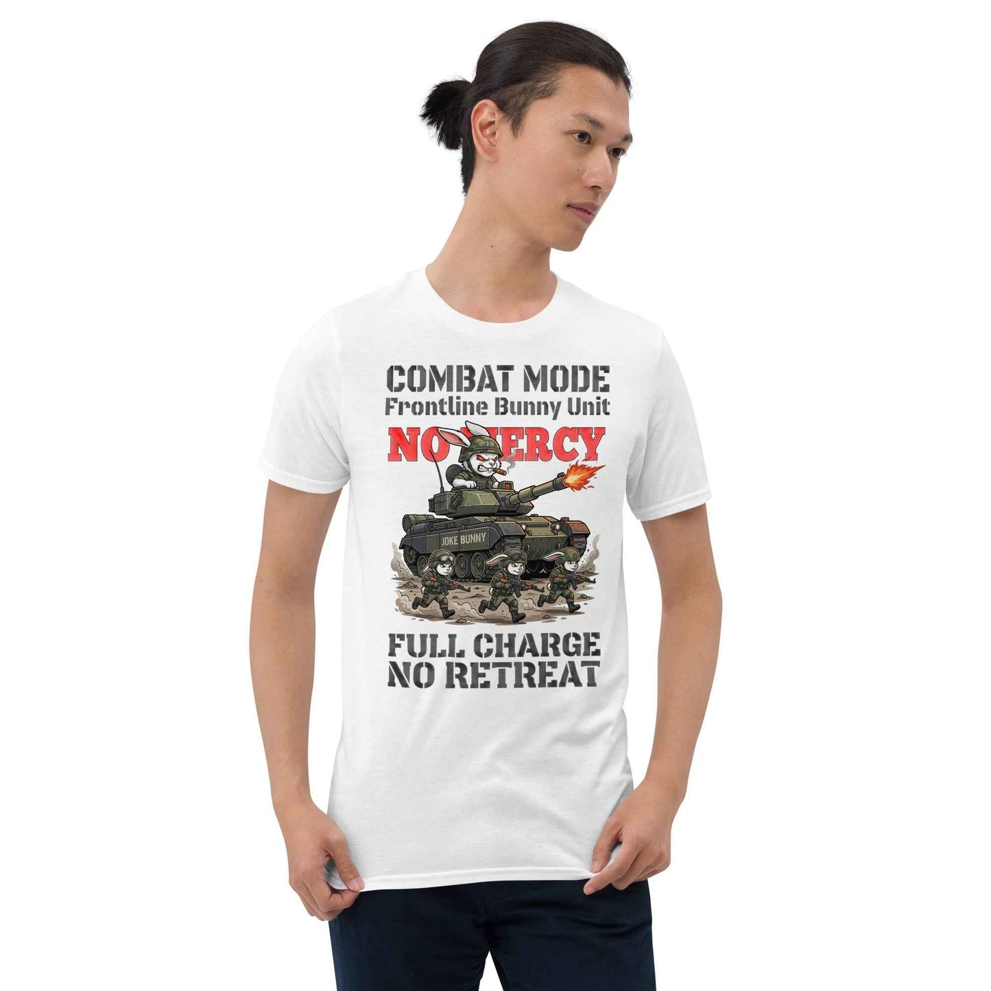 Combat Mode Bunny T-Shirt - Frontline Bunny Unit Military Graphic | Streetwear Rabbit Tank Design