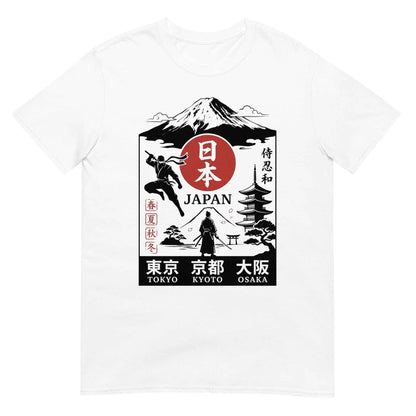 T-244-B　Japan Souvenir Graphic T-Shirt | Mount Fuji Samurai Ninja Pagoda | Tokyo Kyoto Osaka