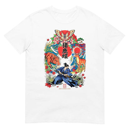 Inoshika-Cho Japanese Samurai T-Shirt – Hanafuda Boar, Deer & Butterfly Graphic