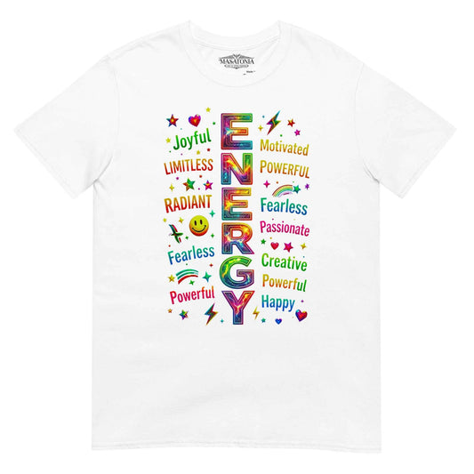 Positive Energy Typography T-Shirt – Motivational Word Art Graphic Tee White