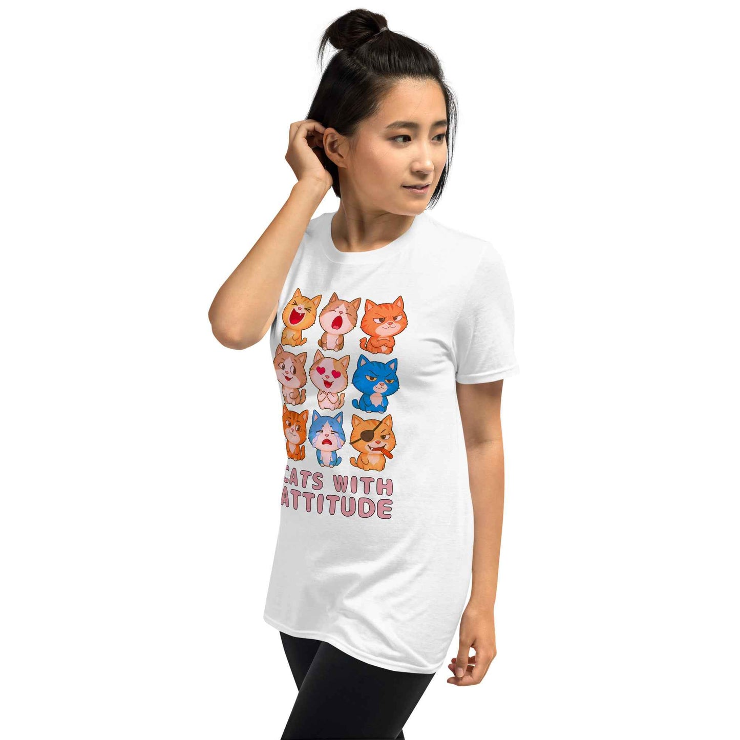 Cats With Attitude T-Shirt - 9 Expressive Cartoon Cats Graphic | Funny Chibi Cat Design Unisex Tee