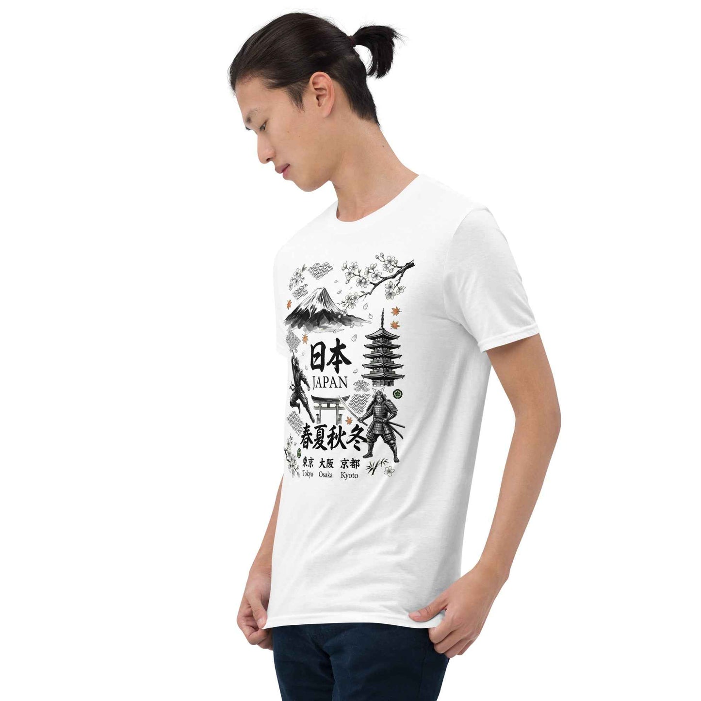 Japan Souvenir T-Shirt | Hinomaru Rising Sun Kanji Design | Mt. Fuji Ninja Samurai Pagoda