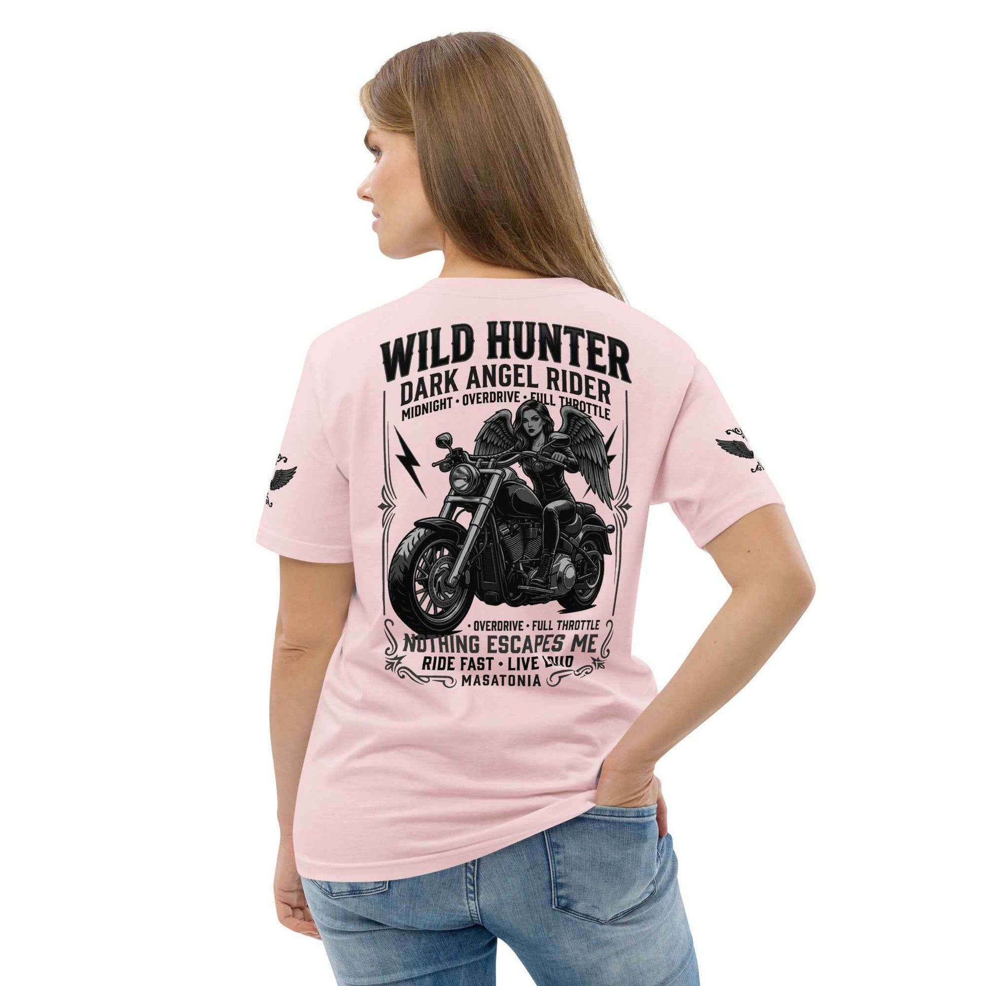 WILD LADY HUNTER T-Shirt - Monotone Biker Graphic Tee | Front, Back & Sleeve Prints | OVERDRIVE Edition | European Fashion Fit