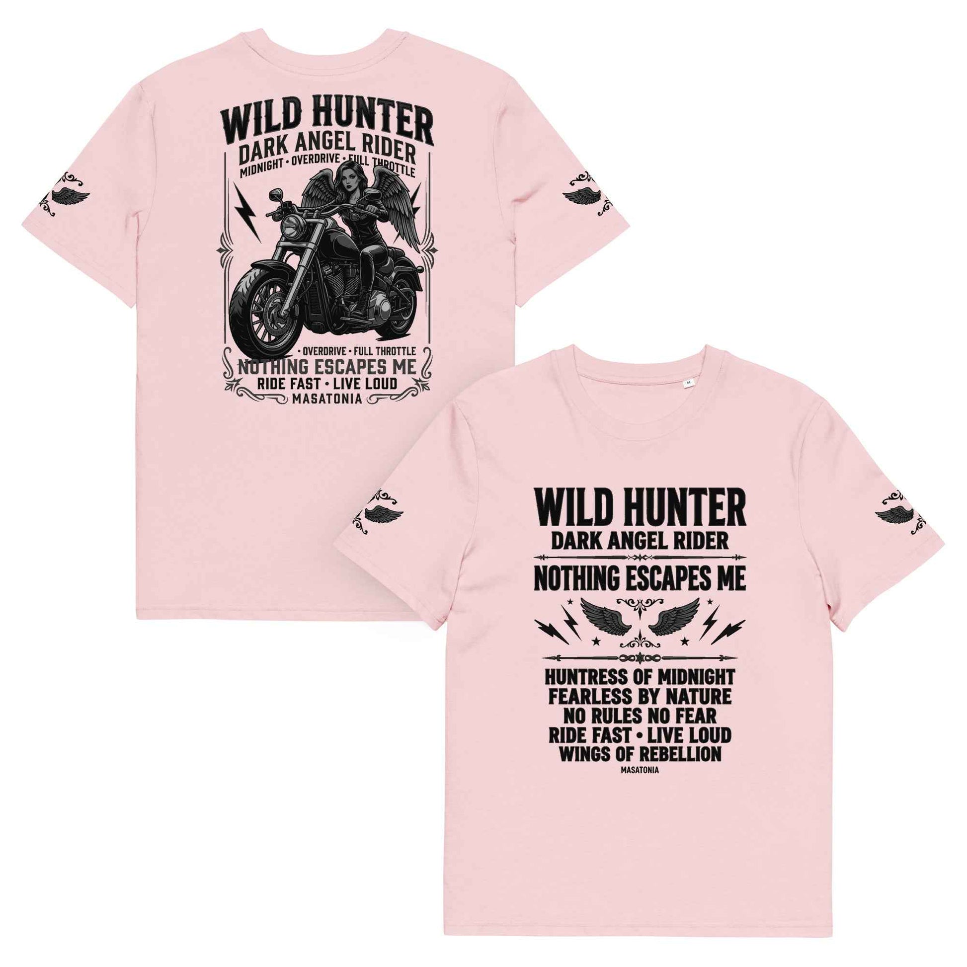 WILD LADY HUNTER T-Shirt - Monotone Biker Graphic Tee | Front, Back & Sleeve Prints | OVERDRIVE Edition | European Fashion Fit