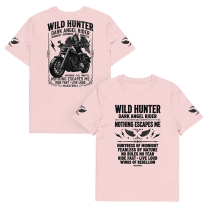 WILD LADY HUNTER T-Shirt - Monotone Biker Graphic Tee | Front, Back & Sleeve Prints | OVERDRIVE Edition | European Fashion Fit