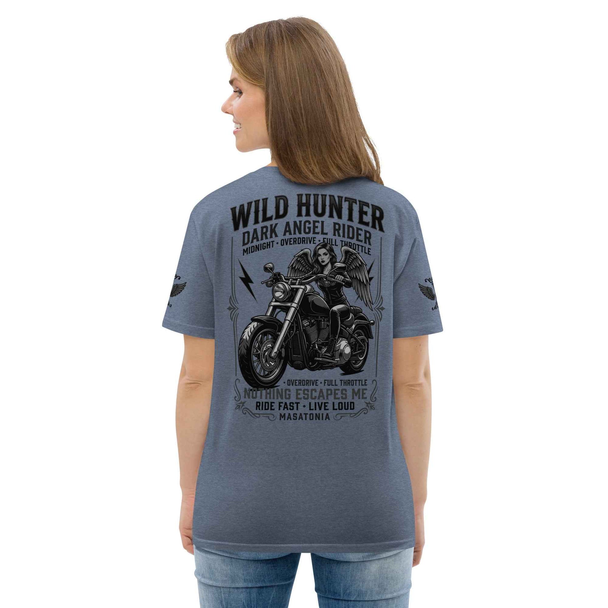 WILD LADY HUNTER T-Shirt - Monotone Biker Graphic Tee | Front, Back & Sleeve Prints | OVERDRIVE Edition | European Fashion Fit