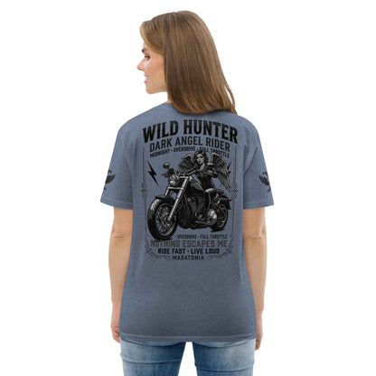 WILD LADY HUNTER T-Shirt - Monotone Biker Graphic Tee | Front, Back & Sleeve Prints | OVERDRIVE Edition | European Fashion Fit