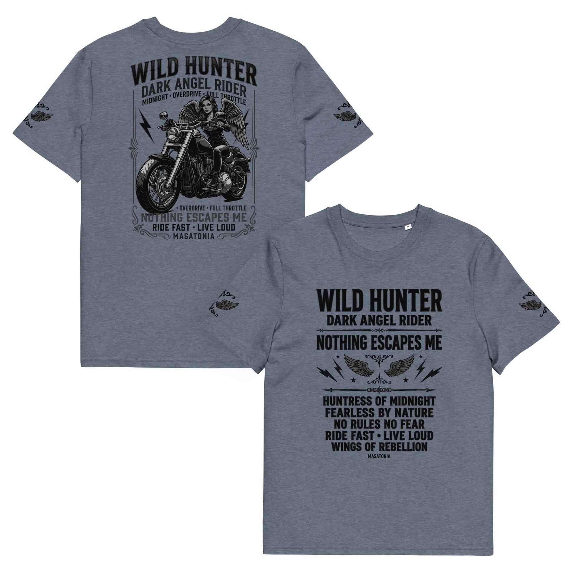 WILD LADY HUNTER T-Shirt - Monotone Biker Graphic Tee | Front, Back & Sleeve Prints | OVERDRIVE Edition | European Fashion Fit
